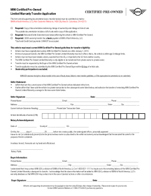 MINI Certified Pre-Owned Warranty Transfer Application