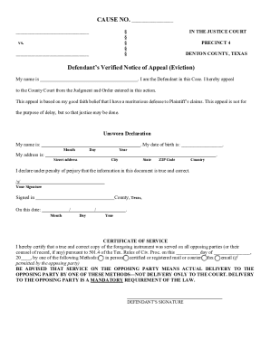 Defendant's Verified Notice of Appeal (Eviction)
