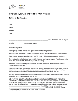 WIC Program Termination Notice