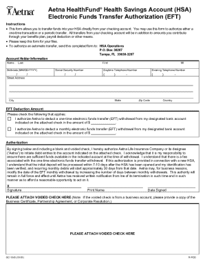 Aetna HealthFund HSA Electronic Funds Transfer Authorization