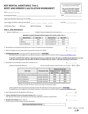North Carolina Key Rental Assistance Tier 2 Worksheet