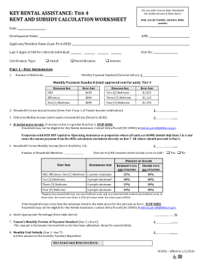 North Carolina Key Rental Assistance Tier 4 Worksheet