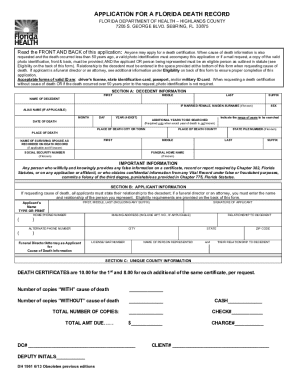 Florida Death Record Application