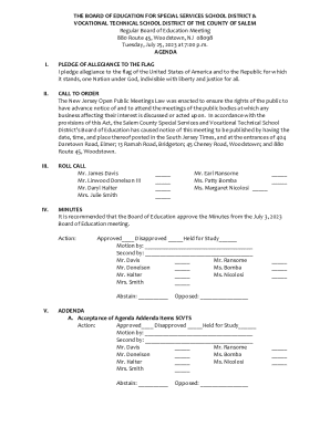 Board of Education Meeting Agenda