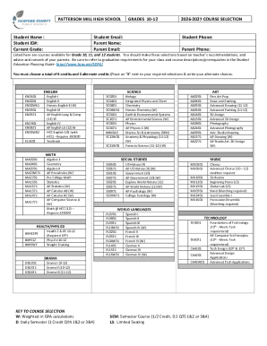 Patterson Mill High School Course Selection Form