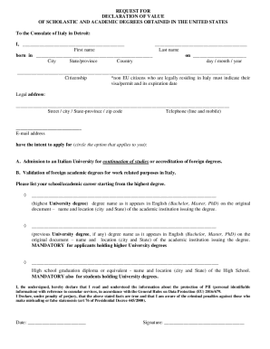 Request for Declaration of Value of Academic Degrees