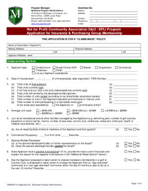Community Association D&O / EPLI Insurance Application