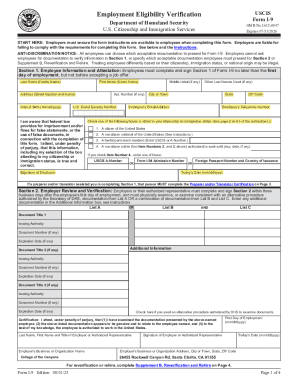 USCIS Form I-9 Employment Eligibility Verification