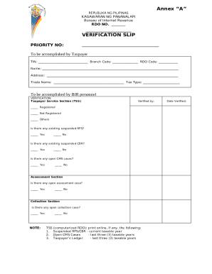 Philippines BIR Verification Slip