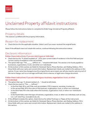 Wells Fargo Unclaimed Property Affidavit