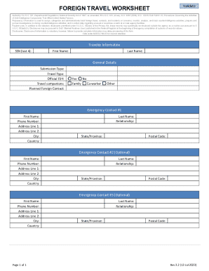 Foreign Travel Worksheet