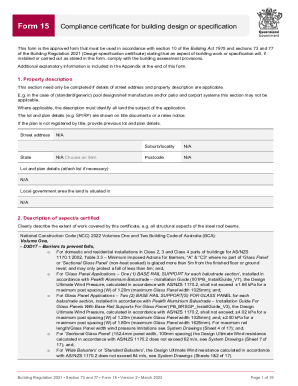 Form 15 Compliance Certificate for Building Design