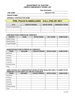 Jobsite Emergency Phone List