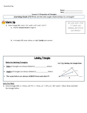 Geometry Lesson 2-3 Properties of Triangles