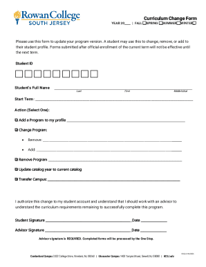 Curriculum Change Form