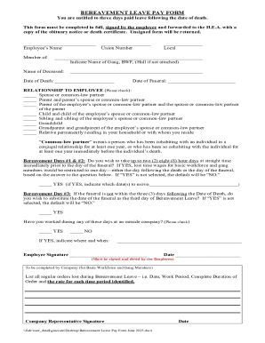 Bereavement Leave Pay Form