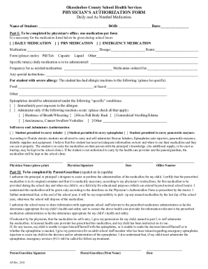 Okeechobee County School Physician Authorization Form
