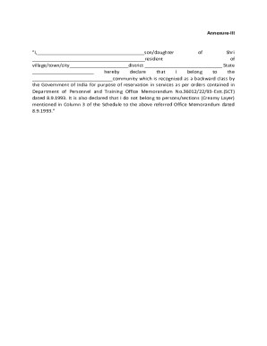 Backward Class Declaration Form