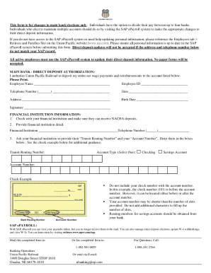 Union Pacific Direct Deposit Authorization