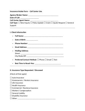 Insurance Intake Form