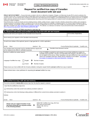 Request for Certified True Copy of Canadian Travel Document