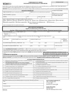 Virginia Birth Certificate Application