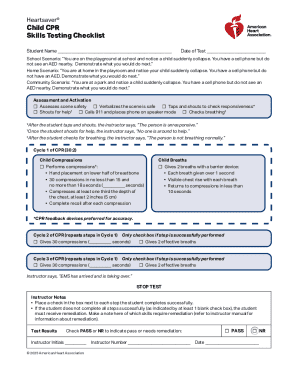 Child CPR Skills Testing Checklist
