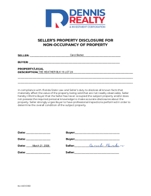 Seller's Property Disclosure for Non-Occupancy