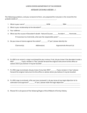 Affidavit of Family History