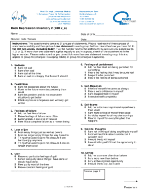 Beck Depression Inventory 2 Form