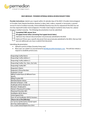 Ohio Medicaid Provider External Medical Review Request Form