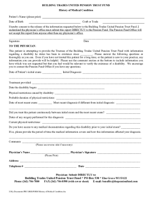 Building Trades United Pension Trust Fund Medical History Form