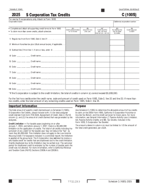 California S Corporation Tax Credits Schedule