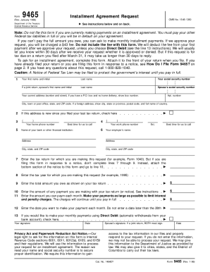 IRS Form 9465 Installment Agreement Request