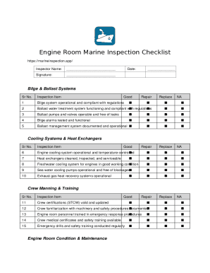 Engine Room Marine Inspection Checklist