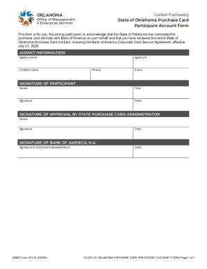 Oklahoma Purchase Card Participant Account Form