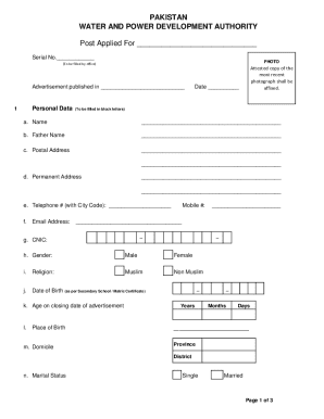 Pakistan WAPDA Job Application Form