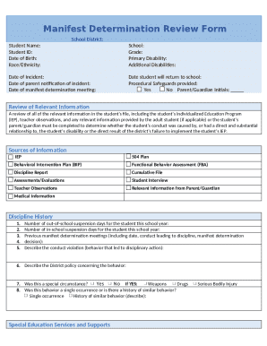 Manifest Determination Review Form