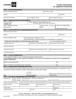 Transfer Authorization for Registered Investments