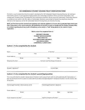 SIU Carbondale Student Housing Policy Verification Form