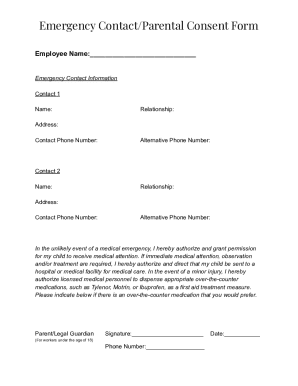 Emergency Contact Parental Consent Form