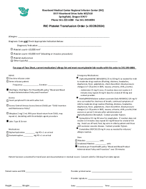 Platelet Transfusion Order Form