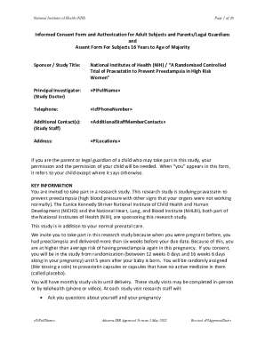 NIH Informed Consent Form for Preeclampsia Study