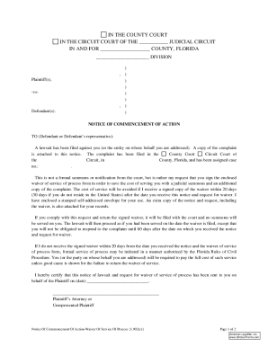 Florida Notice of Commencement of Action