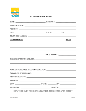 Volunteer Donor Receipt