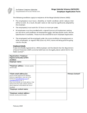 Wage Subsidy Scheme Employer Application Form