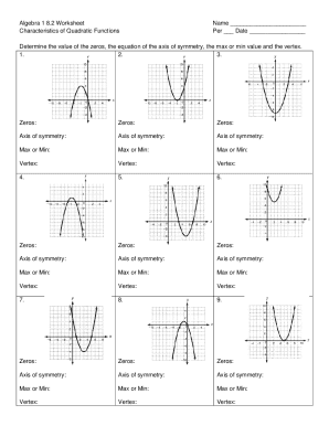 Algebra 1 Quadratic Functions Worksheet