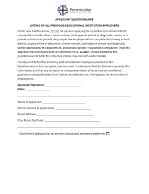 California SB 848 Applicant Questionnaire