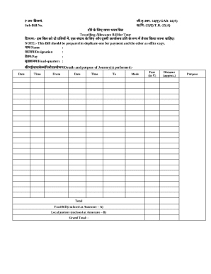 Travelling Allowance Bill for Tour