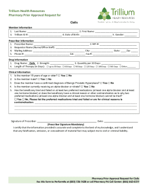 Pharmacy Prior Approval Request for Cialis